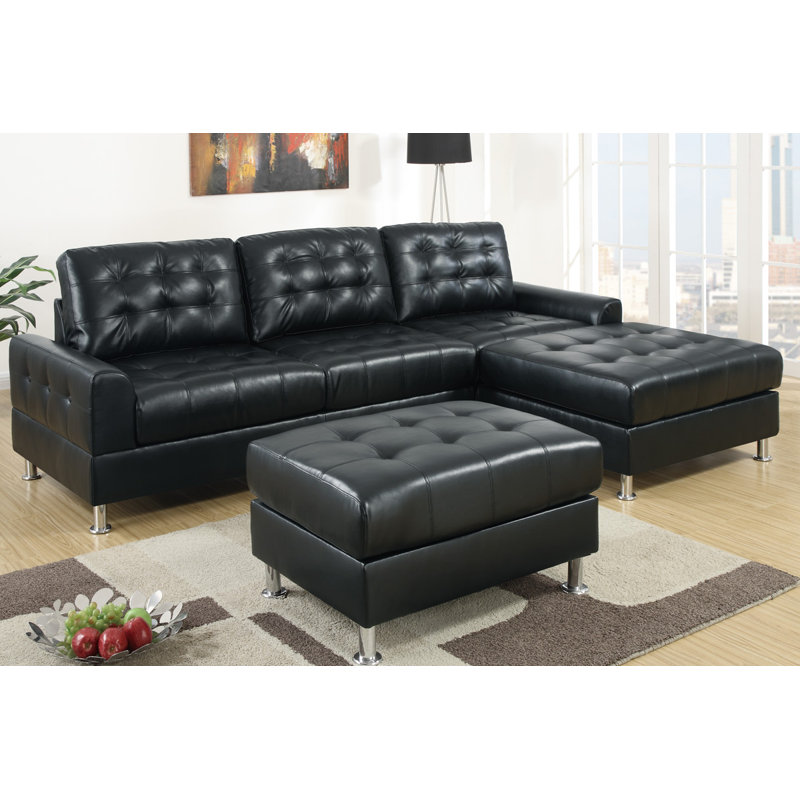 Latitude Run® 110" Wide Faux Leather Reversible Sofa & Chaise with Ottoman & Reviews Wayfair